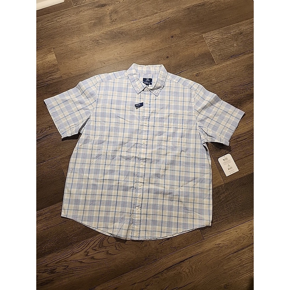 Mens XL Short Sleeve‎ Button Down Poplin Dress Shirt Blue